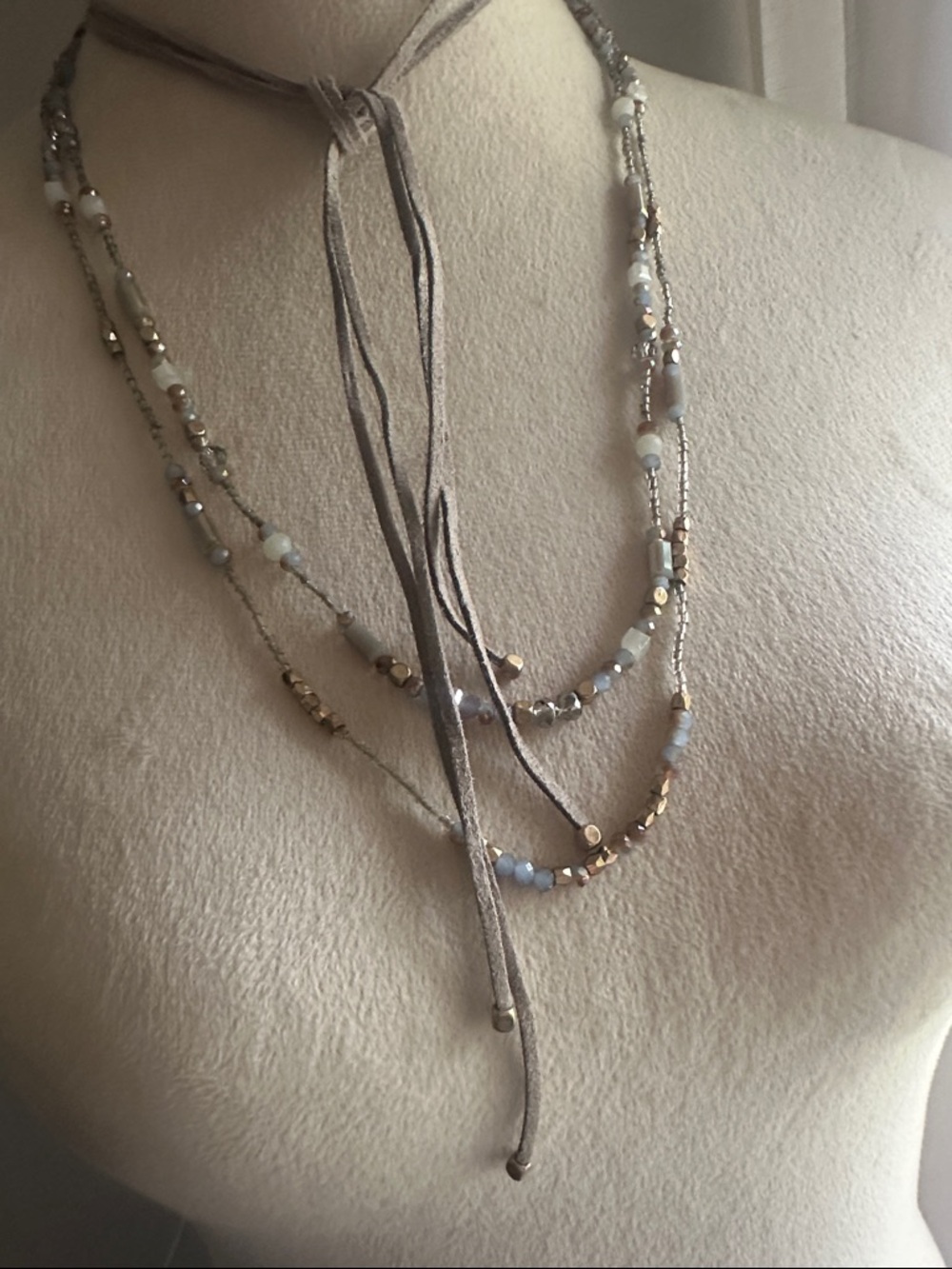 Layering Suede and Milky Crystal Coastal Cowgirl Versatile Wrapping Necklace - Picture 2 of 16